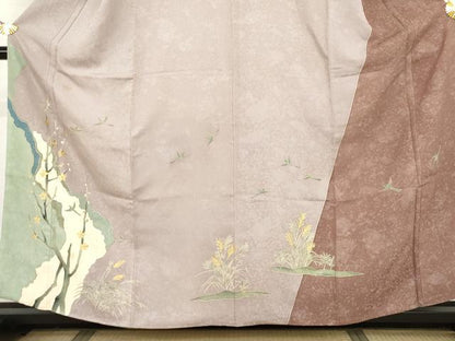 平和屋着物●創業130年　江戸染繍友禅　大彦　訪問着　刺繍　花鳥舞蝶文　金糸　正絹　逸品　AABI2530cs