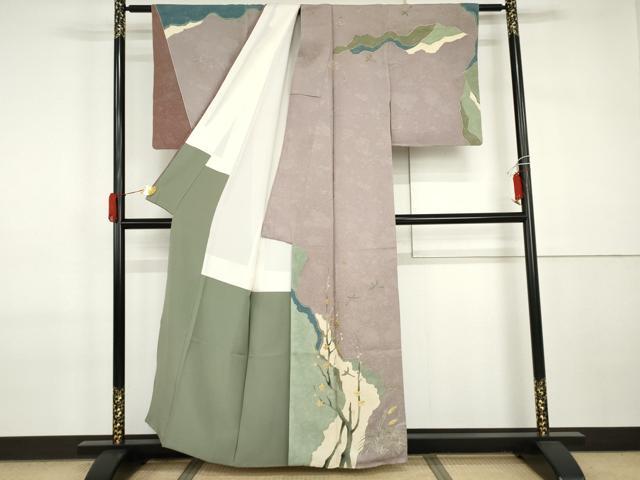 平和屋着物●創業130年　江戸染繍友禅　大彦　訪問着　刺繍　花鳥舞蝶文　金糸　正絹　逸品　AABI2530cs