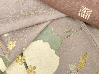 平和屋着物●創業130年　江戸染繍友禅　大彦　訪問着　刺繍　花鳥舞蝶文　金糸　正絹　逸品　AABI2530cs