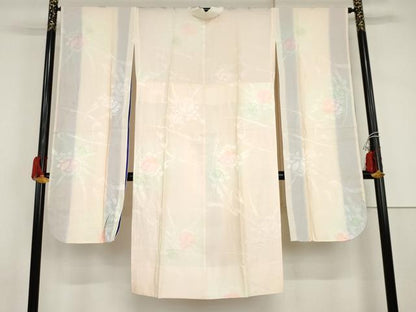 平和屋着物●振袖用長襦袢　無双仕立て　草花地紋　暈し染め　正絹　逸品　AABI2536cs