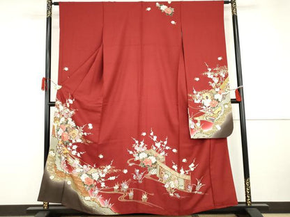 平和屋着物●豪華振袖　駒刺繍　花鼓吉祥花文　金彩　正絹　逸品　AABI2537cs