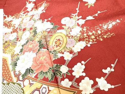 平和屋着物●豪華振袖　駒刺繍　花鼓吉祥花文　金彩　正絹　逸品　AABI2537cs