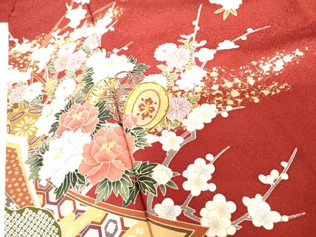 平和屋着物●豪華振袖　駒刺繍　花鼓吉祥花文　金彩　正絹　逸品　AABI2537cs