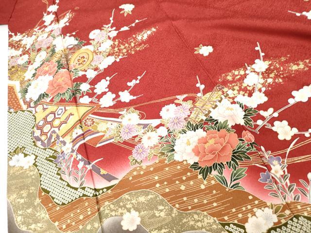 平和屋着物●豪華振袖　駒刺繍　花鼓吉祥花文　金彩　正絹　逸品　AABI2537cs