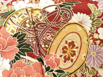 平和屋着物●豪華振袖　駒刺繍　花鼓吉祥花文　金彩　正絹　逸品　AABI2537cs