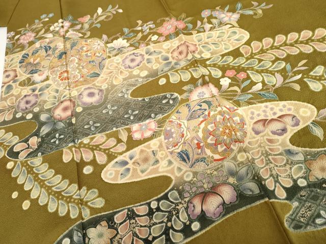 平和屋着物●訪問着　駒刺繍　絞り　辻が花　正倉院更紗花文　正絹　逸品　AABI2539cs