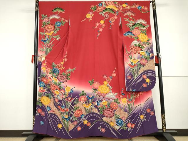 平和屋着物●紅型　振袖　鴛鴦梅松文　暈し染め　正絹　逸品　AABI2540cs