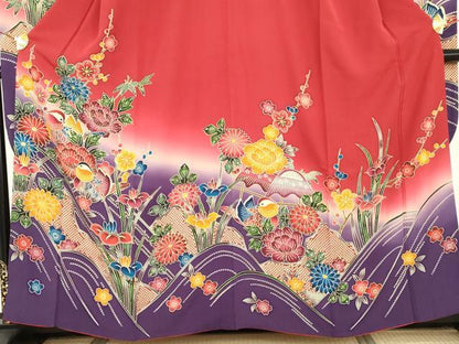 平和屋着物●紅型　振袖　鴛鴦梅松文　暈し染め　正絹　逸品　AABI2540cs