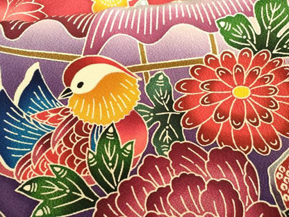 平和屋着物●紅型　振袖　鴛鴦梅松文　暈し染め　正絹　逸品　AABI2540cs