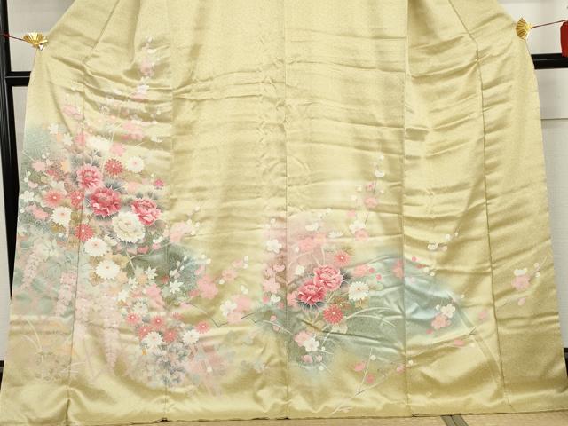平和屋着物●訪問着　友禅　枝花文　暈し染め　正絹　逸品　AABI2541cs