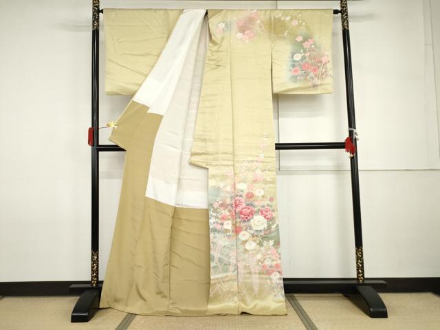 平和屋着物●訪問着　友禅　枝花文　暈し染め　正絹　逸品　AABI2541cs