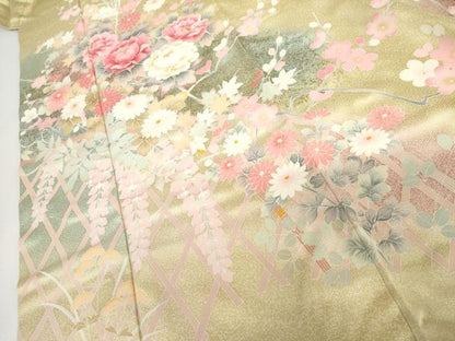 平和屋着物●訪問着　友禅　枝花文　暈し染め　正絹　逸品　AABI2541cs