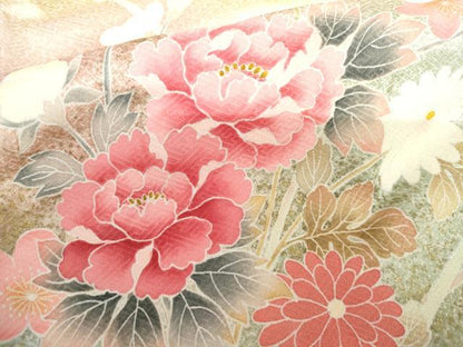 平和屋着物●訪問着　友禅　枝花文　暈し染め　正絹　逸品　AABI2541cs