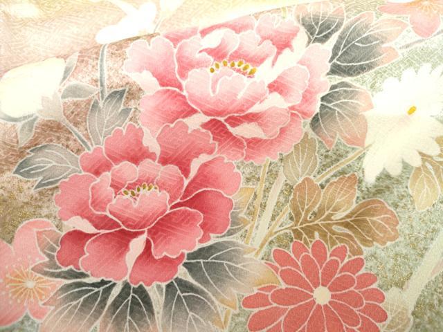 平和屋着物●訪問着　友禅　枝花文　暈し染め　正絹　逸品　AABI2541cs