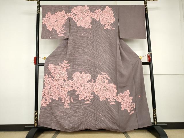 平和屋着物●人間国宝・羽田登喜男 　訪問着　駒刺繍　枝花文　菊　銀糸　正絹　逸品　AABI2542cs