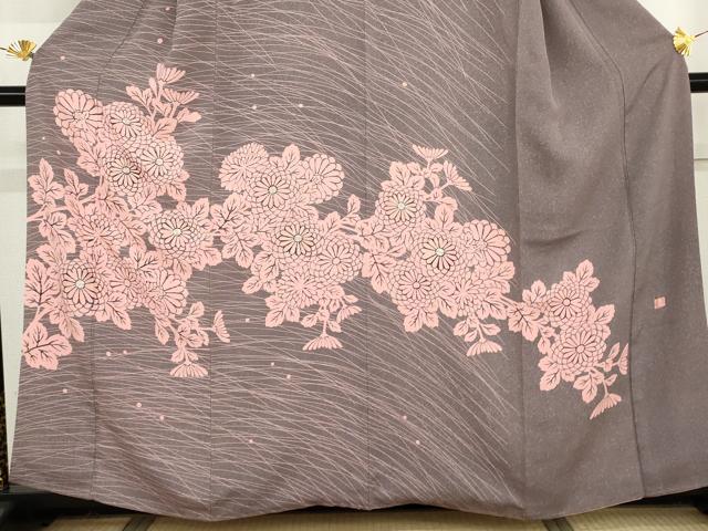 平和屋着物●人間国宝・羽田登喜男 　訪問着　駒刺繍　枝花文　菊　銀糸　正絹　逸品　AABI2542cs