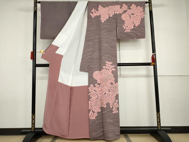 平和屋着物●人間国宝・羽田登喜男 　訪問着　駒刺繍　枝花文　菊　銀糸　正絹　逸品　AABI2542cs