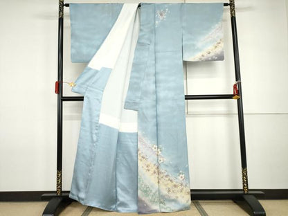 平和屋着物●訪問着　葉桜　暈し染め　銀通し地　正絹　逸品　AABI2543cs