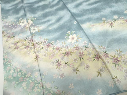 平和屋着物●訪問着　葉桜　暈し染め　銀通し地　正絹　逸品　AABI2543cs