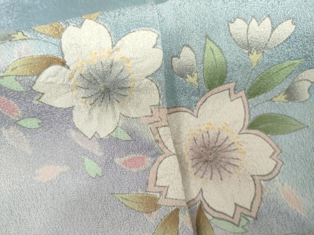 平和屋着物●訪問着　葉桜　暈し染め　銀通し地　正絹　逸品　AABI2543cs