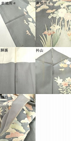 平和屋着物●訪問着　友禅　刺繍　松竹梅風景文　正絹　逸品　AABI2546cs