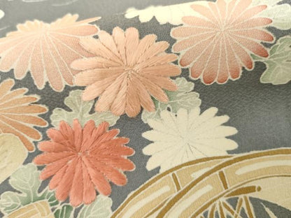 平和屋着物●訪問着　友禅　刺繍　松竹梅風景文　正絹　逸品　AABI2546cs