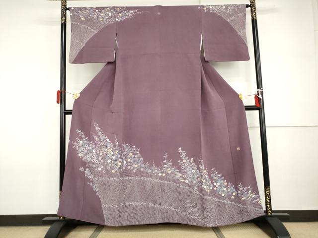 平和屋着物●本加賀友禅作家　水野陽子　訪問着　笹梅文　鬼しぼ縮緬　正絹　逸品　AABI2548cs
