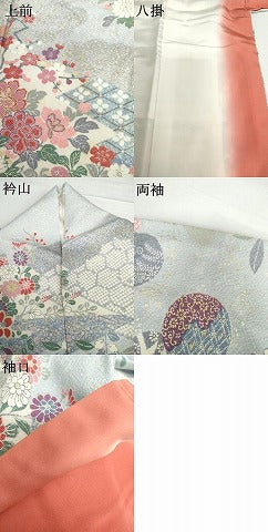 平和屋着物●訪問着　鴛鴦吉祥花蝶文　金銀彩　正絹　逸品　AABI2550cs