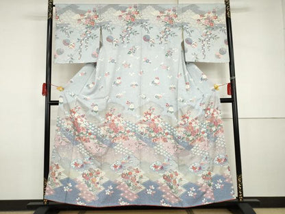 平和屋着物●訪問着　鴛鴦吉祥花蝶文　金銀彩　正絹　逸品　AABI2550cs