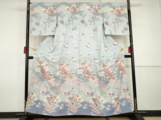 平和屋着物●訪問着　鴛鴦吉祥花蝶文　金銀彩　正絹　逸品　AABI2550cs