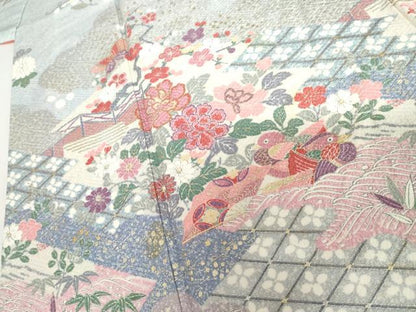 平和屋着物●訪問着　鴛鴦吉祥花蝶文　金銀彩　正絹　逸品　AABI2550cs