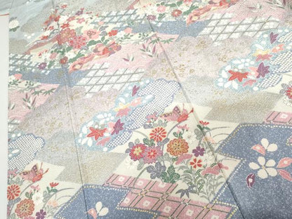 平和屋着物●訪問着　鴛鴦吉祥花蝶文　金銀彩　正絹　逸品　AABI2550cs