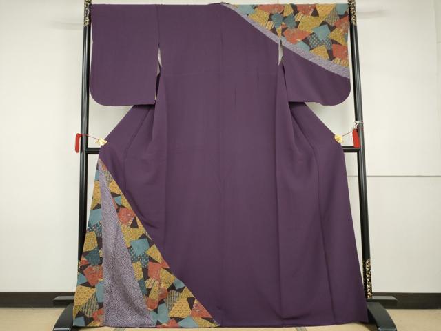 平和屋着物●訪問着　絞り　切嵌草花文　正絹　逸品　AABI2552cs