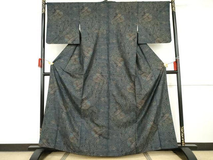 平和屋着物●本場大島紬　カタス7マルキ　渡橋風景草花文　正絹　逸品　AABI2553cs