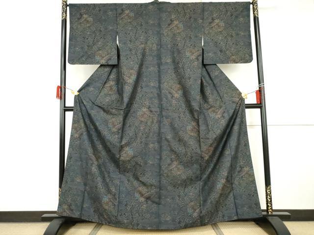 平和屋着物●本場大島紬　カタス7マルキ　渡橋風景草花文　正絹　逸品　AABI2553cs