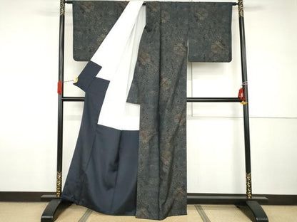 平和屋着物●本場大島紬　カタス7マルキ　渡橋風景草花文　正絹　逸品　AABI2553cs