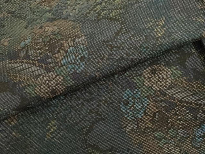平和屋着物●本場大島紬　カタス7マルキ　渡橋風景草花文　正絹　逸品　AABI2553cs