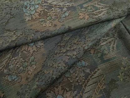 平和屋着物●本場大島紬　カタス7マルキ　渡橋風景草花文　正絹　逸品　AABI2553cs