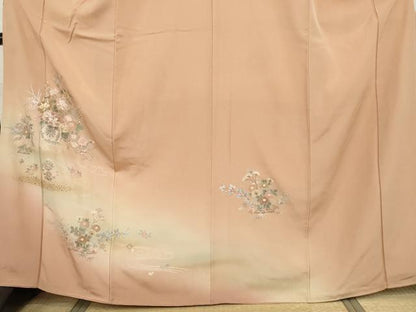 平和屋着物●訪問着　中国三大刺繍　汕頭刺繍　スワトウ刺繍　花車文　暈し染め　金糸　金彩　正絹　逸品　AABI2556cs
