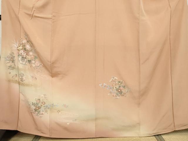 平和屋着物●訪問着　中国三大刺繍　汕頭刺繍　スワトウ刺繍　花車文　暈し染め　金糸　金彩　正絹　逸品　AABI2556cs