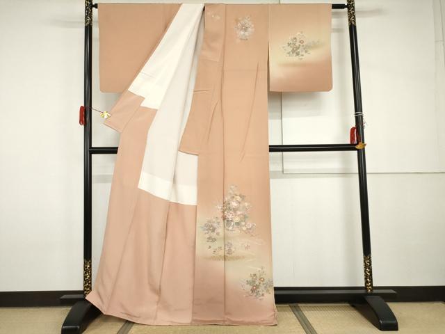 平和屋着物●訪問着　中国三大刺繍　汕頭刺繍　スワトウ刺繍　花車文　暈し染め　金糸　金彩　正絹　逸品　AABI2556cs