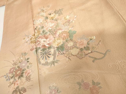 平和屋着物●訪問着　中国三大刺繍　汕頭刺繍　スワトウ刺繍　花車文　暈し染め　金糸　金彩　正絹　逸品　AABI2556cs