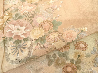 平和屋着物●訪問着　中国三大刺繍　汕頭刺繍　スワトウ刺繍　花車文　暈し染め　金糸　金彩　正絹　逸品　AABI2556cs