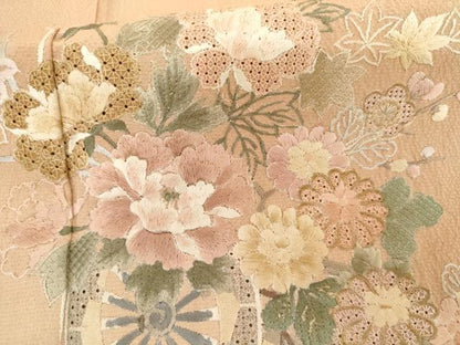 平和屋着物●訪問着　中国三大刺繍　汕頭刺繍　スワトウ刺繍　花車文　暈し染め　金糸　金彩　正絹　逸品　AABI2556cs