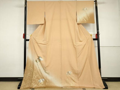 平和屋着物●訪問着　扇面枝葉文　暈し染め　金銀彩　ロング丈　正絹　逸品　AABI2557cs
