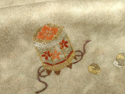 平和屋着物●訪問着　竹屋町刺繍　女人貝桶花文　暈し染め　金銀糸　金銀彩　正絹　逸品　AABI2561cs