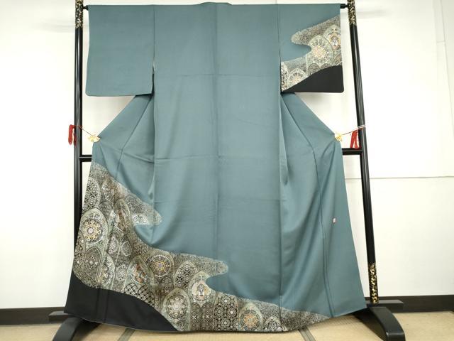 平和屋着物●玉虫金彩　加藤信和　訪問着　孔雀更紗花文　金銀彩　正絹　逸品　AABI2562cs