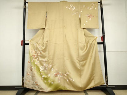 平和屋着物●十日町老舗ブランド　吉澤友禅　吾妻徳穂　訪問着　刺繍　花籠文　暈し染め　金彩　鈴乃屋扱い　正絹　逸品　AABI2565cs