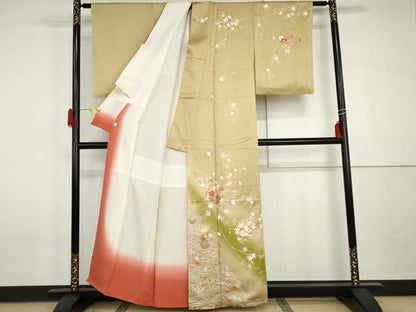 平和屋着物●十日町老舗ブランド　吉澤友禅　吾妻徳穂　訪問着　刺繍　花籠文　暈し染め　金彩　鈴乃屋扱い　正絹　逸品　AABI2565cs