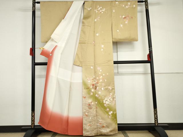 平和屋着物●十日町老舗ブランド　吉澤友禅　吾妻徳穂　訪問着　刺繍　花籠文　暈し染め　金彩　鈴乃屋扱い　正絹　逸品　AABI2565cs